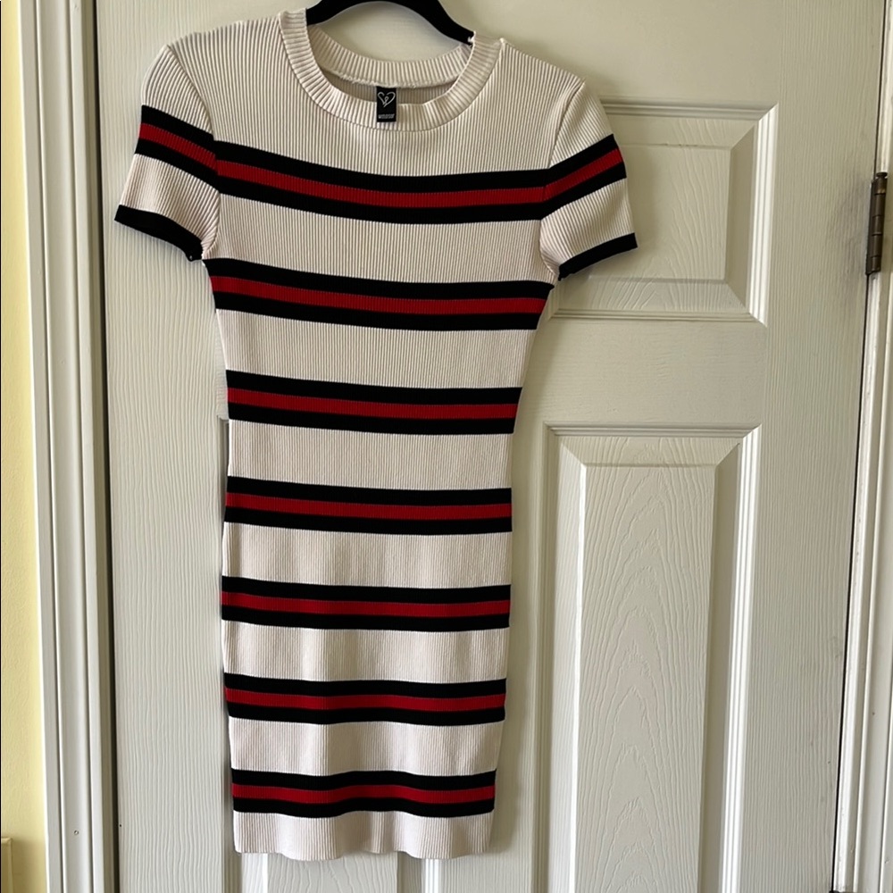 Striped Knit Dress - White, Black, and Red